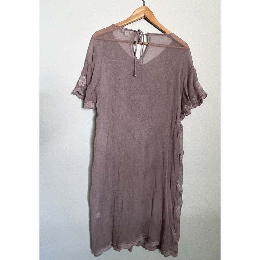 Sundance Sheer Small Boho Dress Embroidery Lavender Plum Cover-Up Beach Crinkled - Picture 2 of 10
